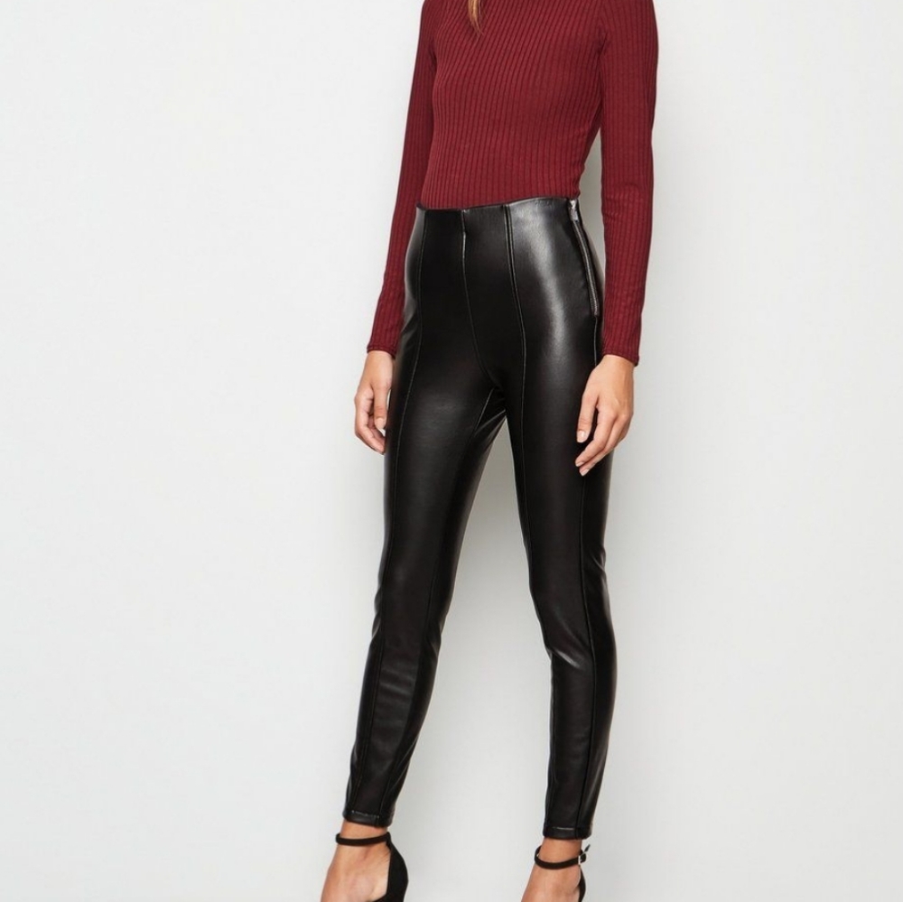 New Look Black Leather Zip Leggings